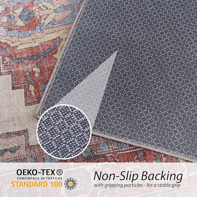 RugOver Machine Washable Area Rug, Pet-Friendly and Non-Slip Indoor Carpet for Kitchen, Bathroom, Living Room, Home Floor Decoration(Ethnic Style Color, 2'6" x 6'6")