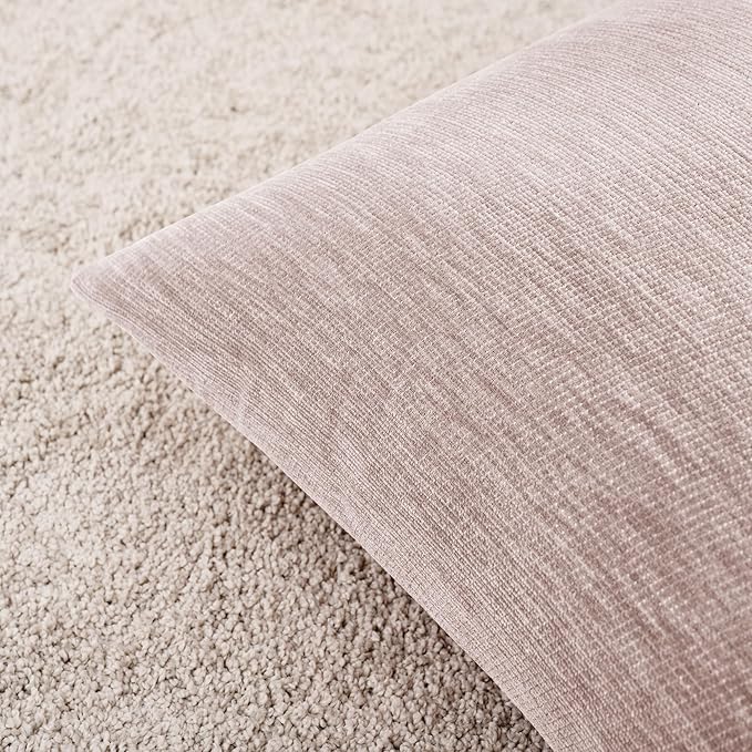 Set of 4 Blush Pink Throw Pillow Covers 12x20 Inch, Neutral Boho Farmhouse Aesthetic Decorative Pillow Cases for Couch, Sofa, Living Room & Bed, Chenille Pillow Cases, Stylish Home Decor, 30x50 cm