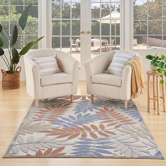 Nourison Home Aloha Blue Mocha 3'6" x 5'6" Area Rug - Easy Clean, Non Shedding, Bed Room, Living Room, Dining Room, Kitchen (4' x 6')