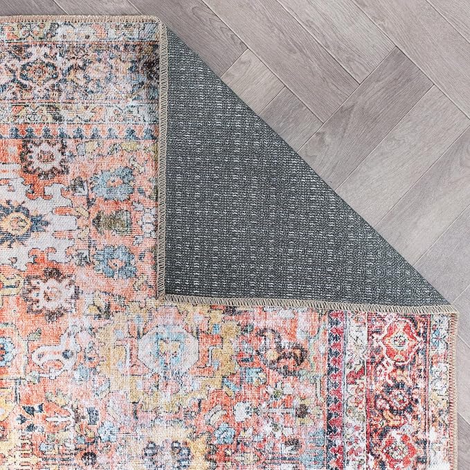 Rugshop Multi Transitional Distressed Accent Rug — Machine Washable & Non‑Slip, 2'x3' for Entryway, Kitchen and Bathroom
