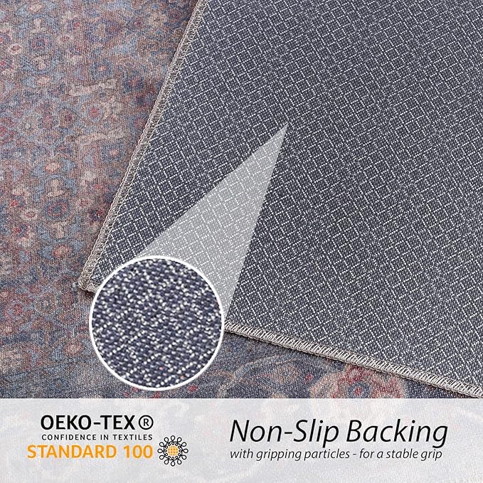 RugOver Machine Washable Area Rug, Pet-Friendly and Non-Slip Indoor Carpet for Kitchen, Bathroom, Living Room, Home Floor Decoration(Denim/Eggnog, 2' x 3')