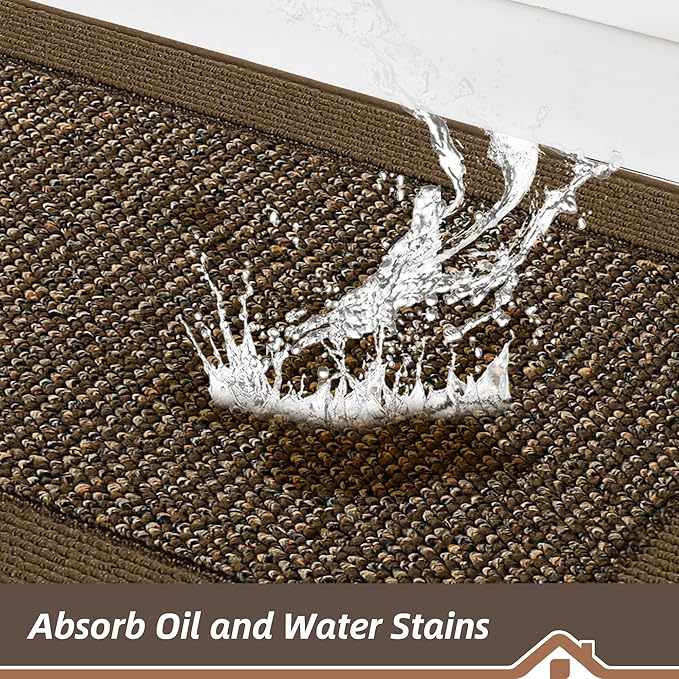 BEQHAUSE Kitchen Rugs and Mats Set of 2 Non-Slip Kitchen Mats for Floor, Absorbent and Stain Resistant Kitchen Runner, Machine Washable Rugs for Kitchen, Laundry & Sink, 24"x36"+24"x60", Brown