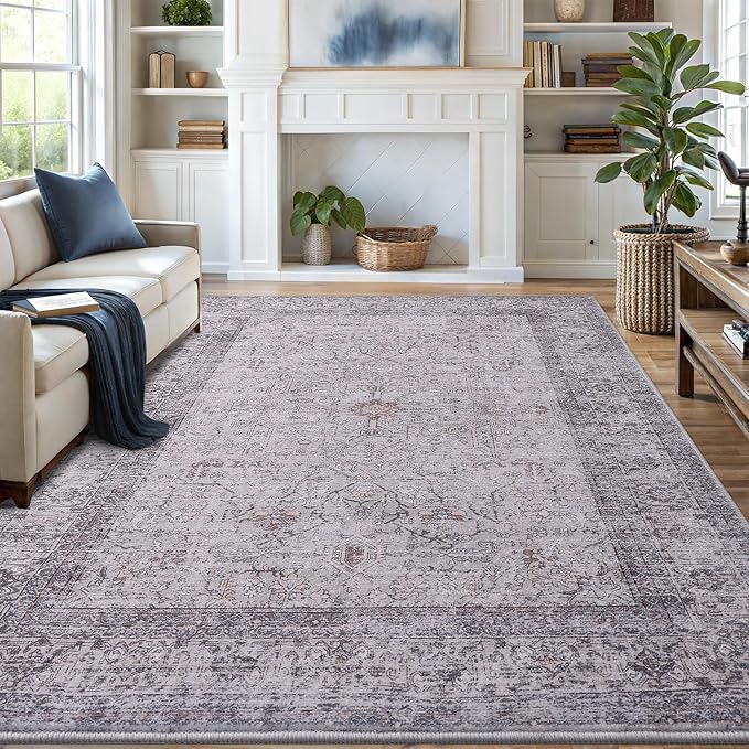 Vanmoos 6x9 Area Rugs for Living Room, Bedroom - Machine Washable, Non-Slip Bedside Rug, Large Soft Floor Carpet for Office, Dining Room, Farmhouse and Home Decor, Rustic Vibes/Taupe