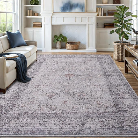 Vanmoos 6x9 Area Rugs for Living Room, Bedroom - Machine Washable, Non-Slip Bedside Rug, Large Soft Floor Carpet for Office, Dining Room, Farmhouse and Home Decor, Rustic Vibes/Taupe