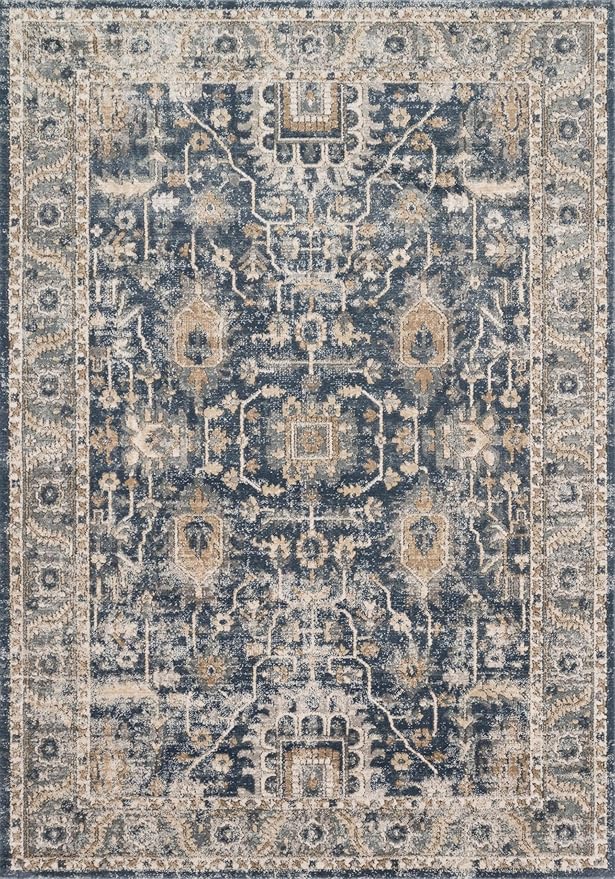 Loloi Teagan Collection TEA-03 Denim/Pebble 2'-8" x 7'-6" Runner Rug, Large, Soft Neutral Rug, High-Traffic for Living Room, Bedroom, Home Office, Dining Area