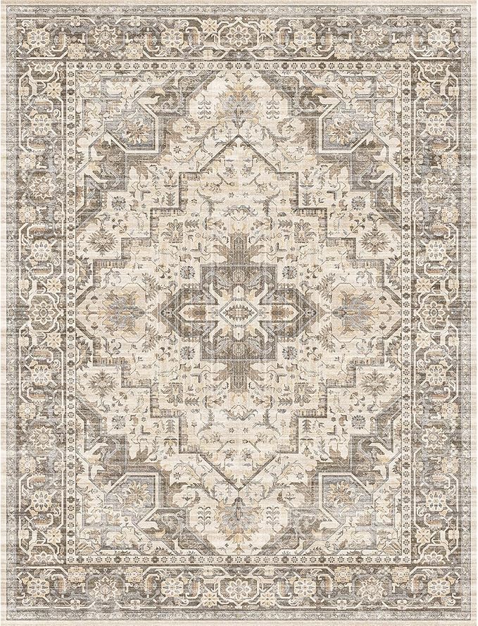 Fortsea Machine Washable Soft Area Rug 8x10 Rugs with Non Slip Backing for Living Room, Bedroom, Bathroom,Printed Vintage Home Decor, Floor Decoration Carpet Mat (Coffee Beige 8x10)…