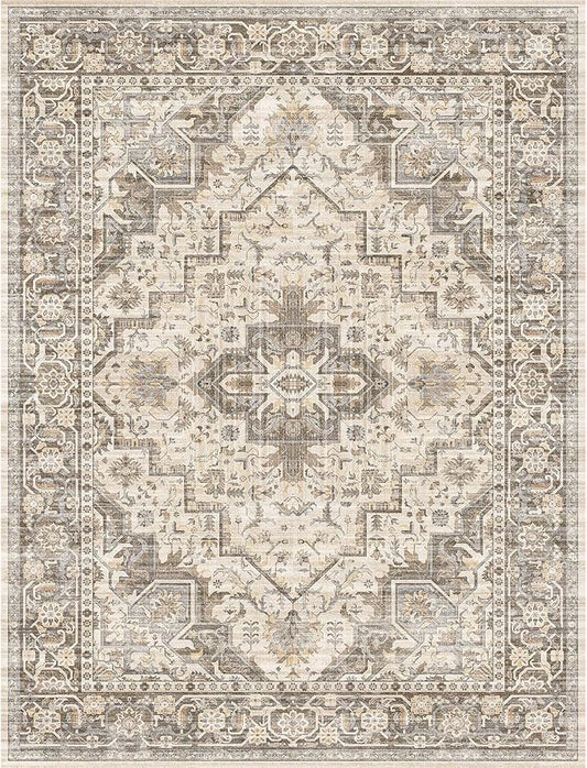 Fortsea Machine Washable Soft Area Rug 8x10 Rugs with Non Slip Backing for Living Room, Bedroom, Bathroom,Printed Vintage Home Decor, Floor Decoration Carpet Mat (Coffee Beige 8x10)…