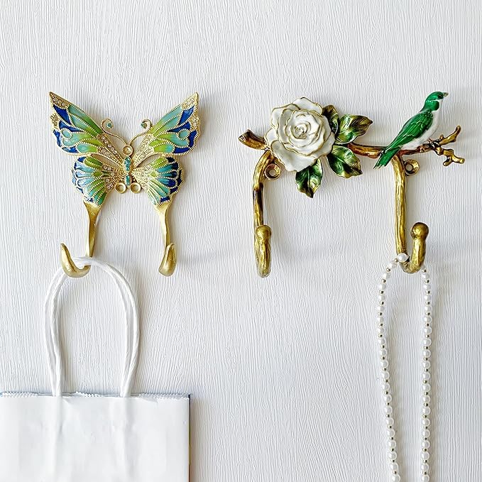 Vintage Butterfly Shaped Decorative Wall Hook Rack Hanger for Hanging Clothes Coats Towels Keys Hats, 1 Pack Antique Metal Mounted Wall Hook