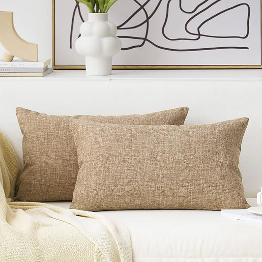Home Brilliant Decor Linen Textured Oblong Cushion Cover Decorative Throw Pillow Cover for Sofa, 30cm x 50cm, 2 Pack, Natural Linen