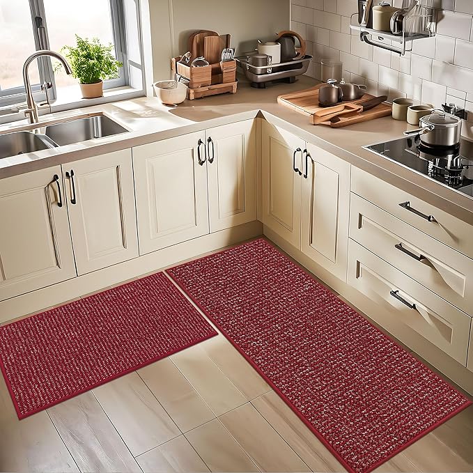 BEQHAUSE Kitchen Runner Rugs 24"x60", Non-Slip Kitchen Mats for Floor, Super Absorbent and Stain Resistant Kitchen Rug, Machine Washable Rugs for Kitchen, Hallway, Laundry & Sink, Red