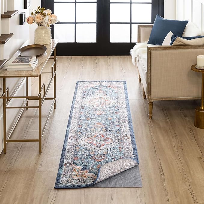 Mohawk Home Low Profile Waterproof Rug Pad Utility Solid Gray 2' X 8' Pet and Kid Proof Rug Pad Perfect for Kitchen, Living Room, Kids Room, Dining Room, Hallway