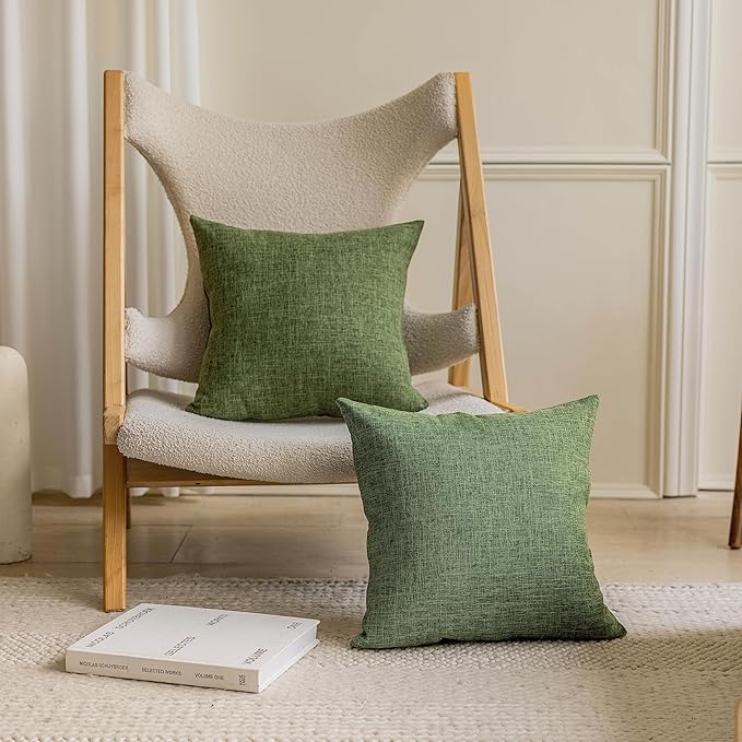 Home Brilliant Rectangle Spring Pillow Covers 12x20 Inch Lined Linen Farmhouse Throw Pillow Covers for Living Room Patio Furniture Decor, 12 x 20 Inch, Set of 2, Green