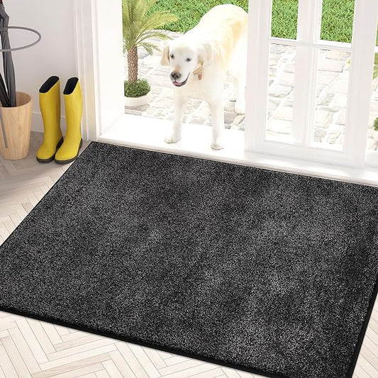 PURRUGS Dirt Trapping Door Mat 31.5" x 47", Non-Slip Machine Washable Entryway Rug, Dog Doormat, Indoor Front Door Mat, Super Absorbent Entry Rug for Muddy Shoes & Paws, Charcoal