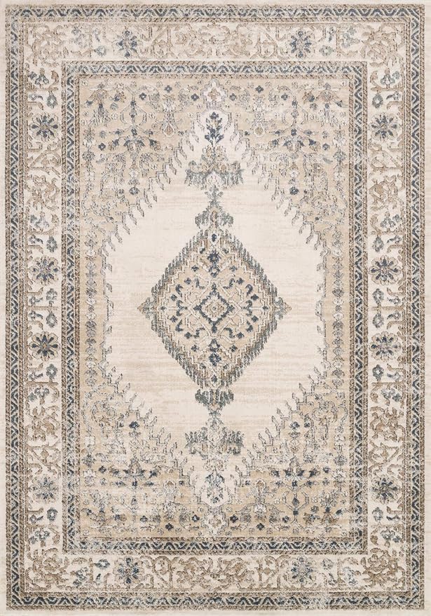 Loloi Teagan Collection TEA-02 Oatmeal/Ivory 3'-4" x 5'-7" Accent Rug, Large, Soft Neutral Rug, High-Traffic for Living Room, Bedroom, Home Office, Dining Area