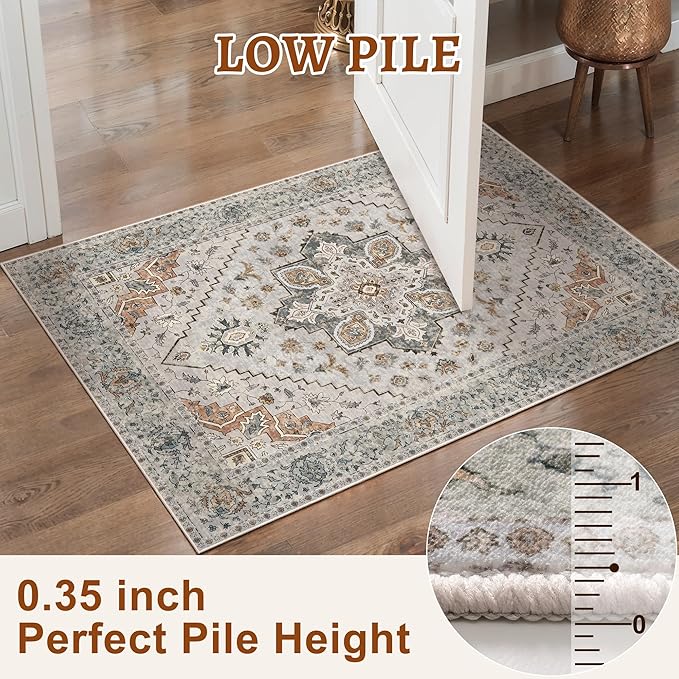 Tangsoo 5x7 Area Rug Washable Rug for Living Room, Vintage Indoor Non Slip Large Area Rugs, Print Distressed Grey Carpet, Soft Low Pile Rug Foldable Floor Rugs for Bedroom Dining Room Dorm