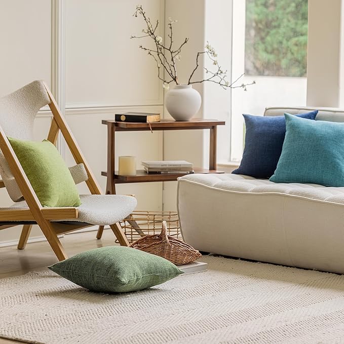 Home Brilliant Euro Sham 24x24 Linen Spring Pillow Cover 24 x 24 Euro Pillow for Bed Couch Sofa Decor, 60x60cm, Green