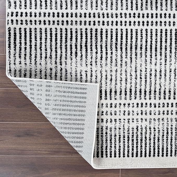 Rugshop Contemporary Stripe Lines High Traffic Living Room,Bedroom,Kitchen, Home Office Area Rug 5' x 7' Cream