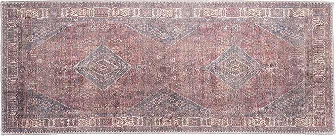 RugOver Machine Washable Area Rug, Pet-Friendly and Non-Slip Indoor Carpet for Kitchen, Bathroom, Living Room, Home Floor Decoration(Clay/Prussian, 2'6" x 6'6")