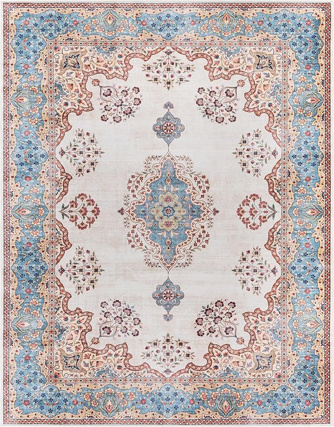 Gertmenian Indoor Boho Area Rug - 5x7 Standard, Non Slip, Super Strong, Ideal for High Traffic Areas in Bedroom, Living Room, Kitchen - Dainty Medallion, Multi, 24532