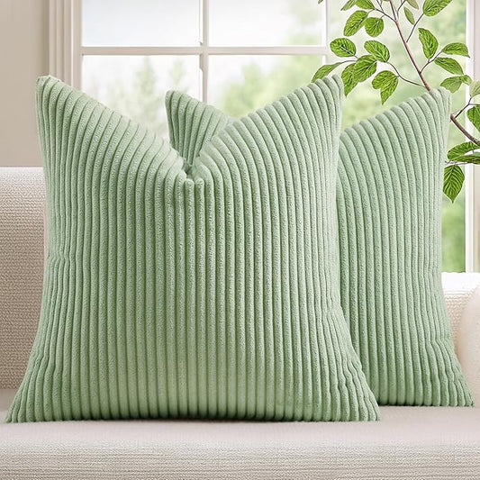 Mecatny Corduroy Decorative Throw Pillow Covers 26x26 Set of 2 for Sofa Living Room, Soft Neutral Boho Couch Pillow Covers for Home Decor, Sage Green