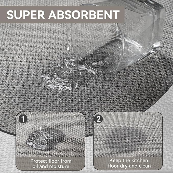 Kitchen Mat Kitchen Rugs Sets of 2 PCS Non Slip Washable, Linen-Like 0.3" Thick Cushioned Absorbent Kitchen Mats for Floor, Mild Anti-Fatigue Sink Laundry Standing Mat, Gray 17"x30"+17"x47"