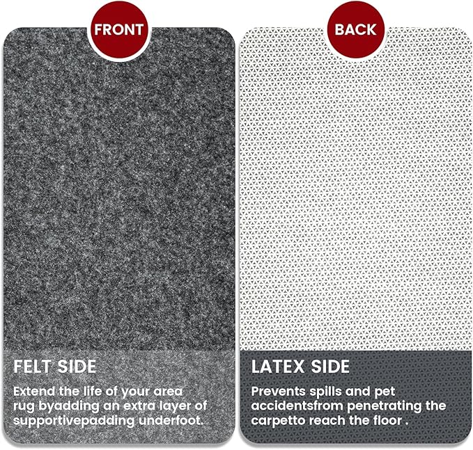 Waterproof Rug Pad, 6x9 ft Area Rug Non-Slip Carpet Pad, 1/4" Thick Non-Slip Rug Pads for All Floors and Finishes, Felt Pad for Hardwood Floors, Keeps Carpets in Place Soft and Safe