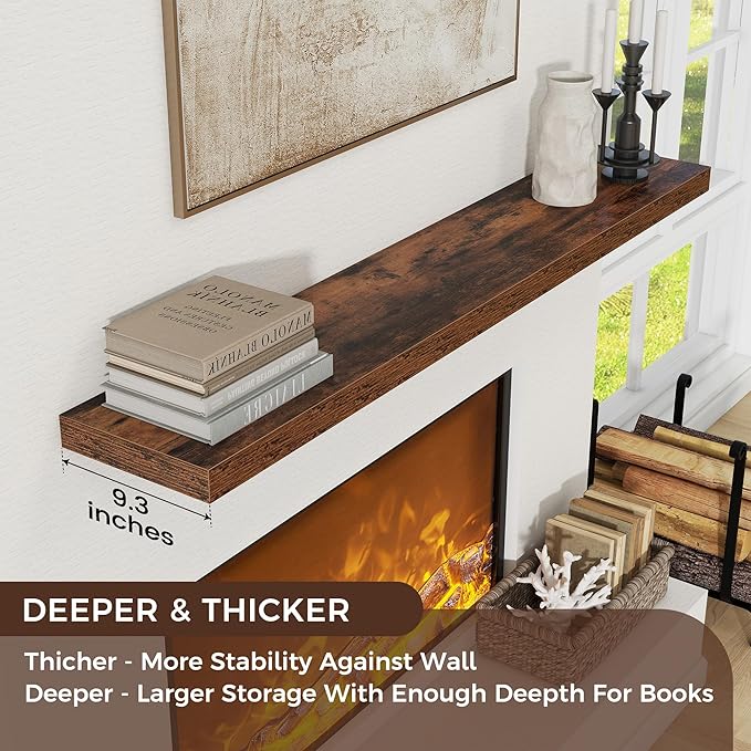 Floating Shelves for Wall, Engineered Wood Wall Shelves with Invisible Brackets for Living Room Bedroom Bathroom Office Kitchen Decor and Storage (Brown, 55" W x 9" D x 1.5" H) Set of 1