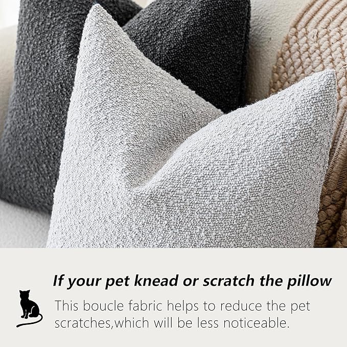 Foindtower Decorative Textured Boucle Throw Pillow Covers Accent Solid Pillow Cases Neutral Soft Cozy Couch Cushion Case for Chair Sofa Bedroom Living Room Home Decor 26 x 26 Inch,Light Grey