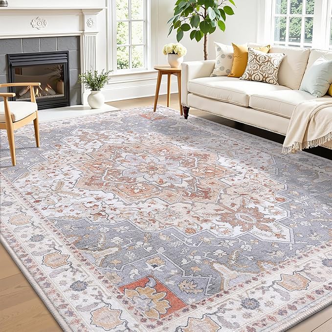 Vanmoos 5x7 Area Rugs for Living Room, Bedroom - Machine Washable, Non-Slip Bedside Rug, Large Soft Floor Carpet for Office, Dining Room, Farmhouse and Home Decor, Artistic Flair/Beige