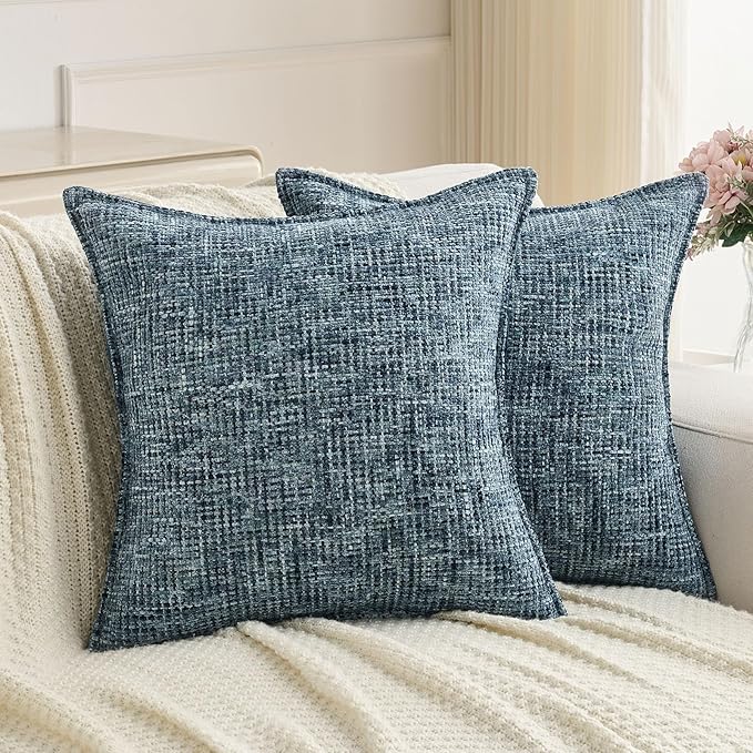 FUTEI Navy Decorative Throw Pillow Covers 24x24 Inch Set of 3,Soft Chenille Tweed Textured Euro Pillow Shams,Modern Home Decor for Couch Bed Living Room