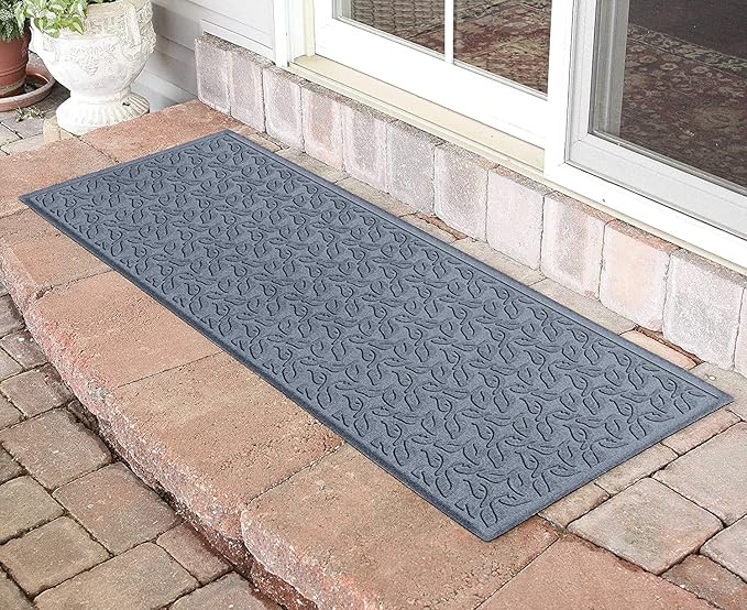 WaterHog Water Trapping Door Mat - Slip-Resistant Indoor/Outdoor Entrance Rug for Front Door, Entryways, Patios, Porch, Mudrooms, Hallway, Made in USA, Dogwood Leaf Collection, Bluestone, 3' x 5'