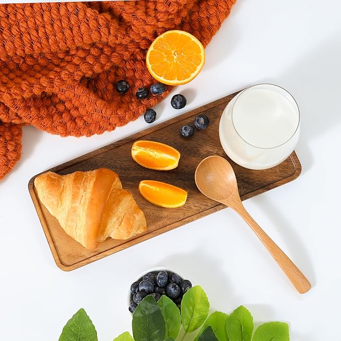 Premium Quality Durable Walnut Long Rectangular Wooden Plate 12"-100% Natural Wood Serving Plate for Coffee Table-Great Home Decor Platter for Breakfast & Dining