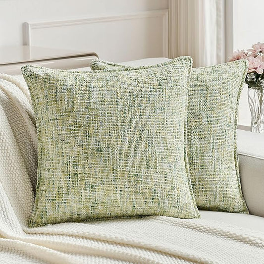 FUTEI Light Green Decorative Throw Pillow Covers 24x24 Inch Set of 2,Soft Chenille Tweed Textured Euro Pillow Shams,Modern Home Decor for Couch Bed Living Room