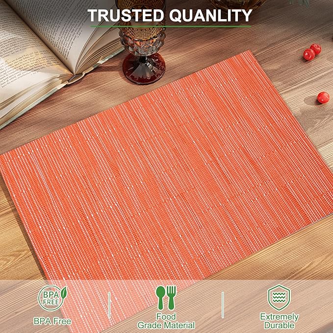 BETEAM Placemats Set of 6, Woven Vinyl Placemat for Dining Table Washable Wipeable Kitchen Place Mats Durable Indoor Outdoor Table Mats