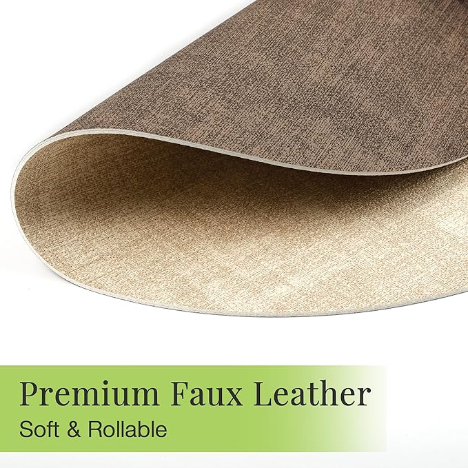 13-Inch Faux Leather Round Placemats Set of 4, Waterproof Anti-Slip Dual Sided Place mats, Heat Resistant Washable Table Mats with Coaster, Suitable for Indoor & Outdoor(4, Beige Dark Coffee)