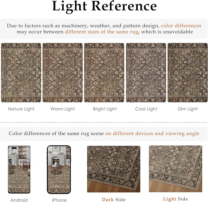 HUGEAR 2'6''x10 Runner Rug Machine Washable Brown Hallway Area Rug Indoor Accent Rug Floral Low Pile Carpet Soft Throw Rug Bedroom Living Room Office Dining Room Kitchen Laundry Room Non Slip