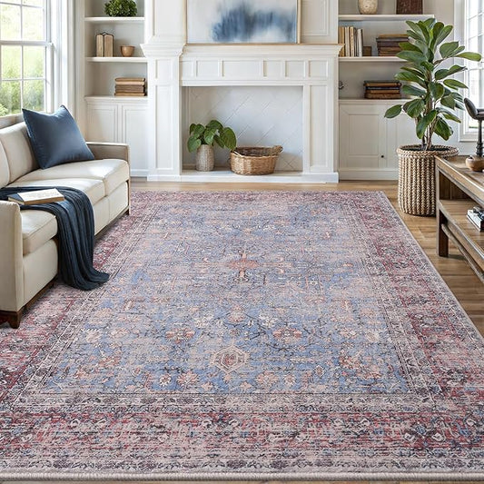 Vanmoos 6x9 Area Rugs for Living Room, Bedroom - Machine Washable, Non-Slip Bedside Rug, Large Soft Floor Carpet for Office, Dining Room, Farmhouse and Home Decor, Rustic Vibes/Rust