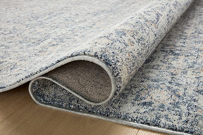 Loloi Angela Rose Blake Collection BLA-03 Denim/Taupe 5'-3" x 5'-3" Round, .25" Pile Height, Fringe, Area Rug