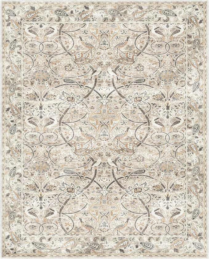 Fortsea 8x10 Large Beige Area Rug, Machine Washable Non Slip Low Pile Carpet for Spacious Room (8x10, Beige)