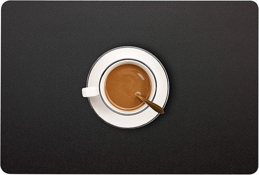 Wipeable Placemats Leather Table Mats Waterproof Heat-Resistant Easy to Clean for Dining Table Set Kitchen Table (4, Black)