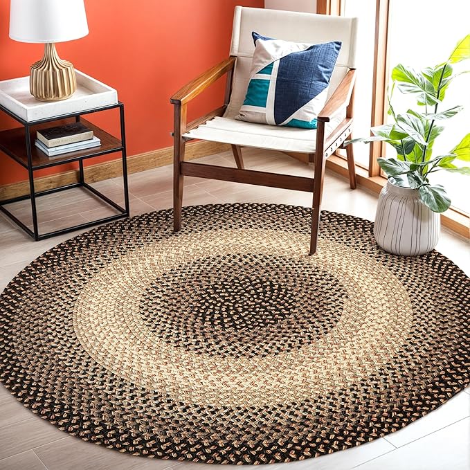 RRI Home Decor EastEnd EL83 Charcoal 4' x 4' Round - Braided Area Rug, Home Decor, Floor Mat or Bedroom Rug - Easy Care, Ideal for High Traffic Areas in Hallway and Living Room - Made in USA