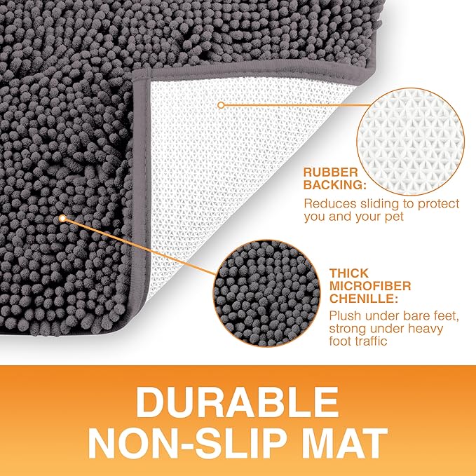 Neater Pets Chenille Dog Door Mat 36” x 24” – Super Absorbent & Quick-Dry Muddy Paws Doormat for Trapping Dirt, Water, Mud - Non-Slip & Machine Washable Pet Rugs for Entryway, Indoor Mud Mats Charcoal