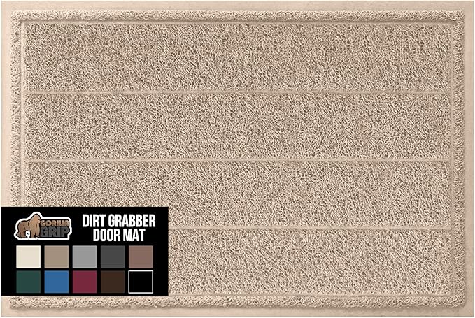 GORILLA GRIP Dirt Grabber Mesh Doormat, Low-Profile, Stain and Fade Resistant Heavy Duty Quick Dry Striped Doormats, Mats for Indoor or Outdoor Entry, Shoe Scraper, Garage Entrance Mat, 35x23, Beige