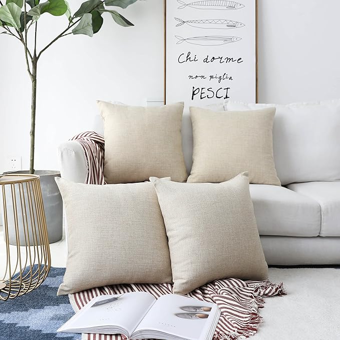 Home Brilliant 24x24 Pillow Cover Burlap Solid Linen European Throw Pillow Sham Cushion Cover for Bench Decorations, 24x24, Light Linen
