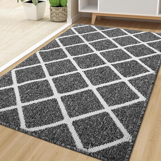 Finchitty Large Indoor Door Mat, Non-Slip Absorbent Resist Dirt Entrance Mat, Easy to Clean Mats for Entryway, Low-Profile Inside Floor Doormat, 59" x 35", Black
