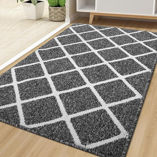 Finchitty Large Indoor Door Mat, Non-Slip Absorbent Resist Dirt Entrance Mat, Easy to Clean Mats for Entryway, Low-Profile Inside Floor Doormat, 59" x 35", Black