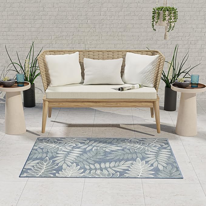 Nourison Home Aloha Blue 2'8" x 4' Area Rug - Easy Clean, Non Shedding, Bed Room, Living Room, Dining Room, Kitchen (3' x 4')