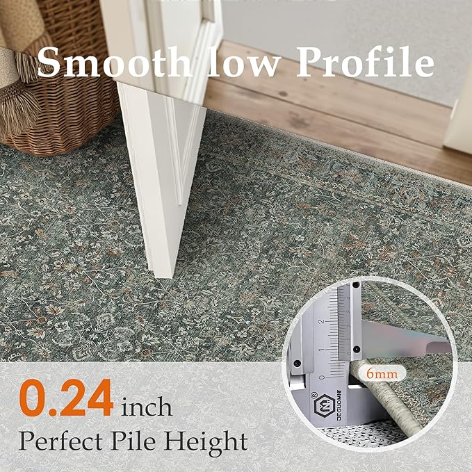 PureCozy Area Rug 5x7 Gray Living Room Washable Vintage Carpet Non Slip Indoor Retro Traditional Grey Accent Throw Large Rug for Office Kitchen Bedroom Dining Room