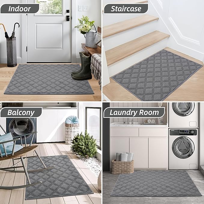 BEQHAUSE Dirt Trapper Door Mat 20" x 32", Non-Slip Washable Doormats Welcome Mat, Dirt Resistant and Absorbent Entrance Mat, Low Profile Floor Mats for Front Back Door, Entryway, Grey