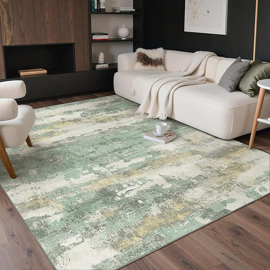 GENIMO No Crease Non Slip 6x9 Area Rugs for Living Room, Craft Woven Modern Abstract Rug, Soft Floor Carpet, Single-Piece Rugs for Bedroom, Dining Room, Office, Green Gray